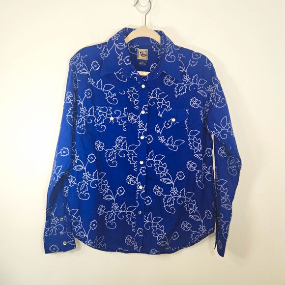 Cruel Girl Tops - Cruel Girl Royal Blue Western Style Floral Pearl Snap Shirt Women's LARGE